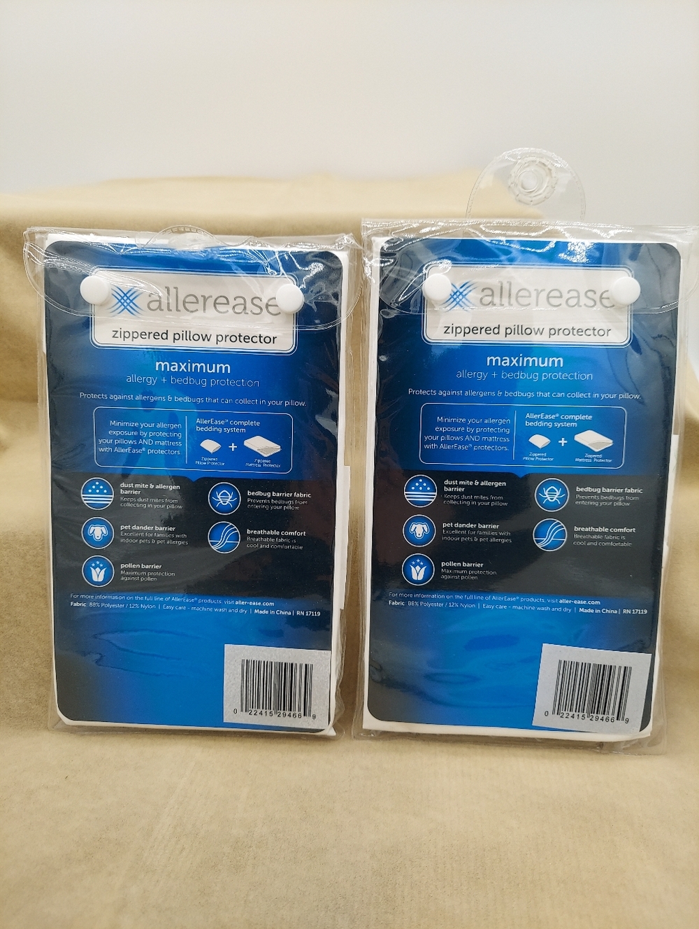 NEW 2-Pack Allerease Zipper Pillow Protector Standard/Queen Case Maximum Protect - Picture 2 of 2